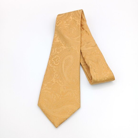 Michael Strahan Silk Tie Men’s 60” Gold Paisley Persian Wedding Elegant Classic - Picture 2 of 3
